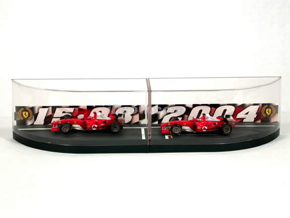 2004 Ferrari Formula One F1 Michael Schumacher Hungaroring 8.15.2004 Dual Set diecast model cars 1:43 scale diecast by Hot Wheels - Red Limited Edition
