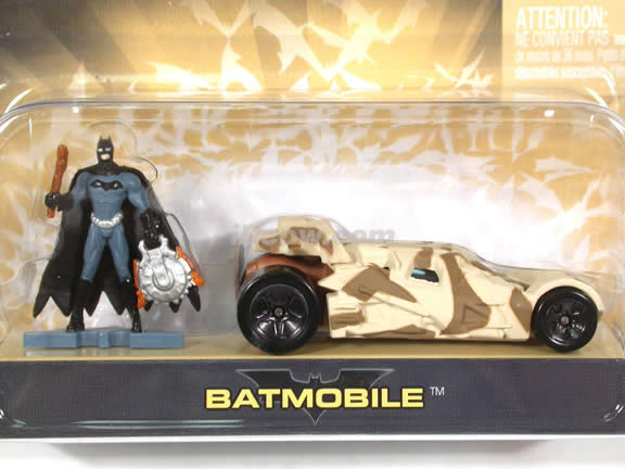 2005 Batman Begins Batmobile diecast model car 1:64 scale diecast by Hot Wheels - Desert Camouflage with Figure