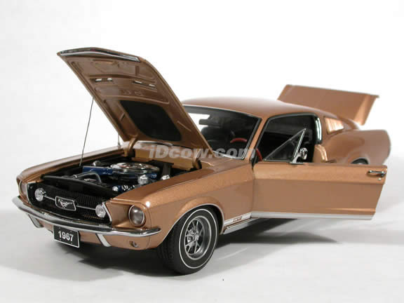 1967 Ford Mustang GT diecast model car 1:18 scale die cast by AUTOart - Gold