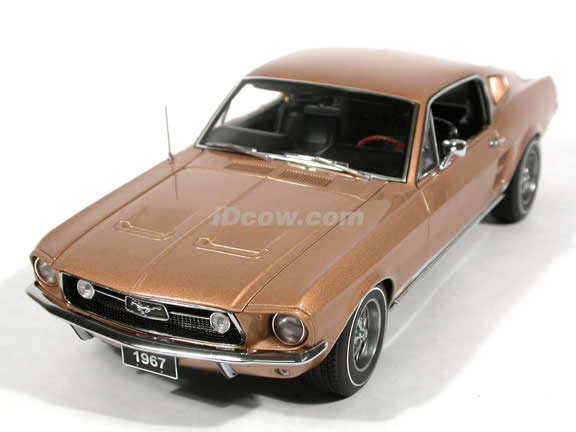 1967 Ford Mustang GT diecast model car 1:18 scale die cast by AUTOart - Gold
