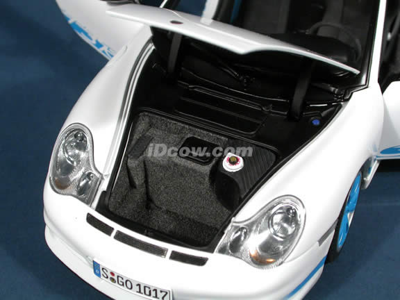2004 Porsche 911 GT3 RS diecast model car 1:18 scale die cast by AUTOart - White with Blue Stripe