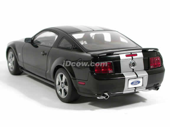 2005 Ford Mustang GT diecast model car 1:18 scale die cast by AUTOart - Limited Edition Black with Silver Racing Stripes 73015