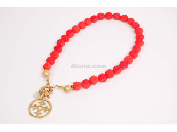 Orange wood bead necklace