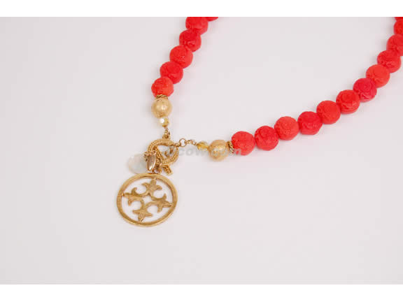 Orange wood bead necklace