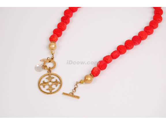 Orange wood bead necklace