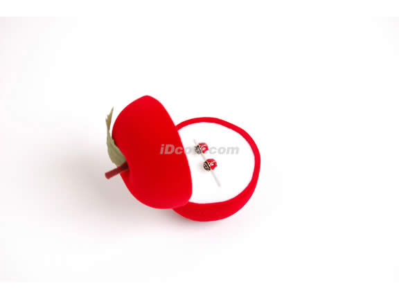 14K Gold enamel Little Lady Bug Earrings in apple case