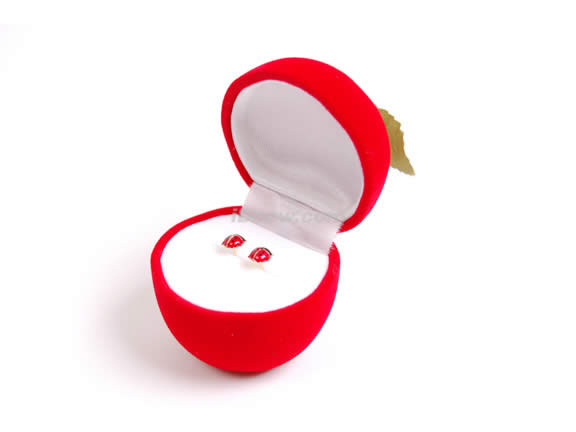 14K Gold enamel Little Lady Bug Earrings in apple case