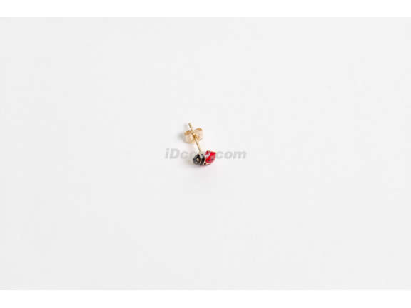 14K Gold enamel Little Lady Bug Earrings in apple case