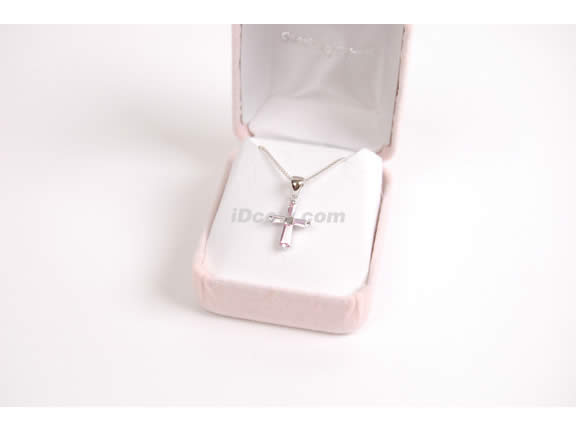 Sweet Pink Cubic Zirconia Corss Pendant Necklace