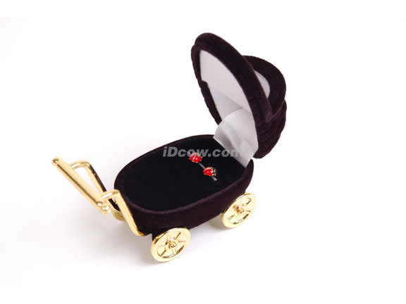 14K Gold enamel Lady Bug Earrings in baby stroller case