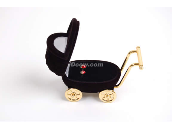 14K Gold enamel Lady Bug Earrings in baby stroller case