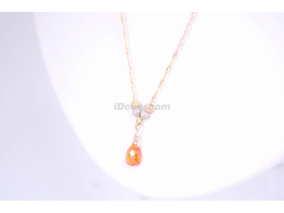 14K Gold 17inch necklace, orange swarovski crystal drop