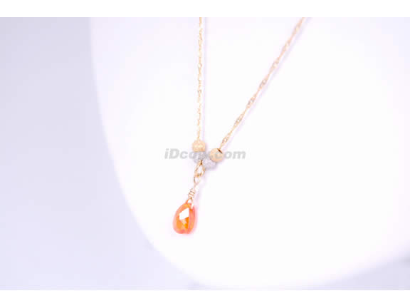 14K Gold 17inch necklace, orange swarovski crystal drop