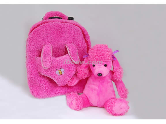 Posh Animal Rolling Backpack with Pink Poodle Plush