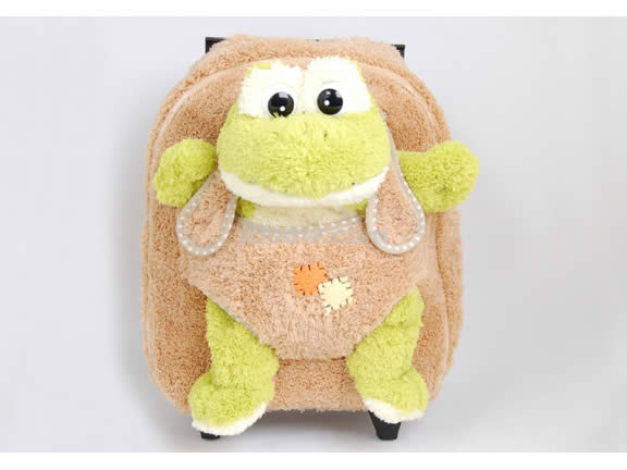 Posh Soft Animal Rolling Backpack with Frog Plush - Tan