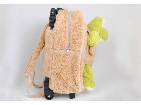 Posh Soft Animal Rolling Backpack with Frog Plush - Tan