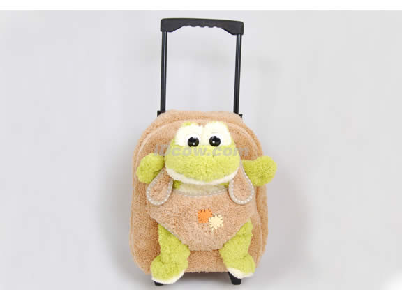 Posh Soft Animal Rolling Backpack with Frog Plush - Tan