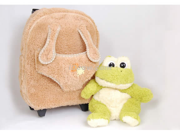 Posh Soft Animal Rolling Backpack with Frog Plush - Tan