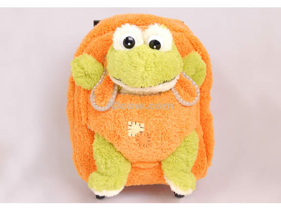 Posh Animal Rolling Backpack with Frog Plush - Orange