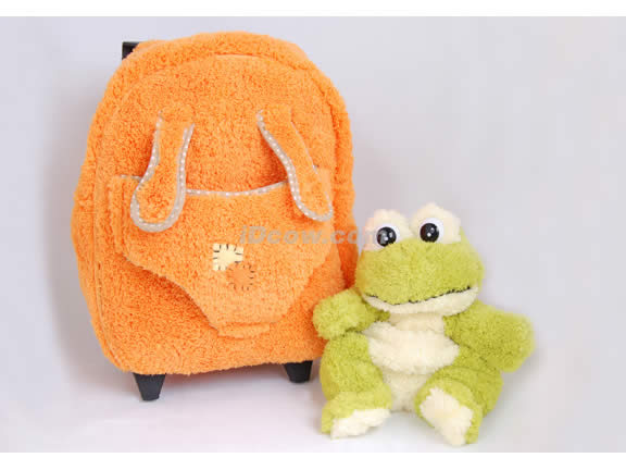 Posh Animal Rolling Backpack with Frog Plush - Orange