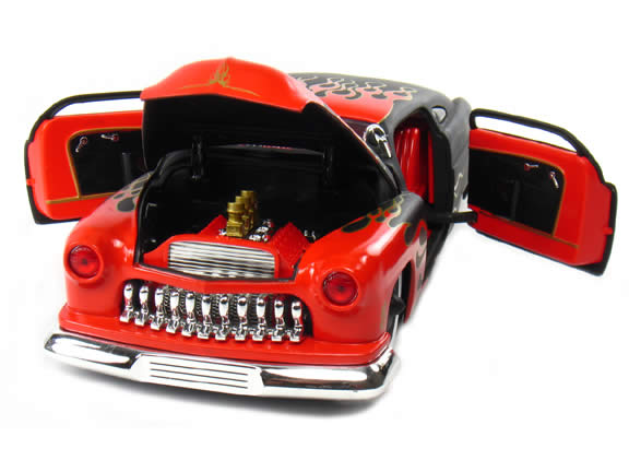 1951 Mercury Hot Rod diecast model car 1:18 scale die cast by Jada Toys - Black Red Flame 90338