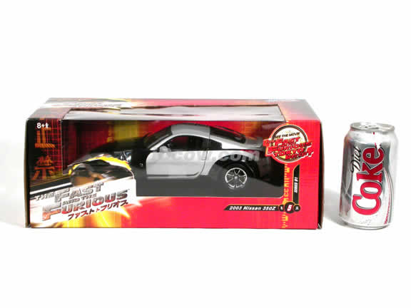 2003 Nissan 350Z diecast model car 1:18 scale Fast and Furious 3 Tokyo Drift by Ertl - Black and Silver 53608A