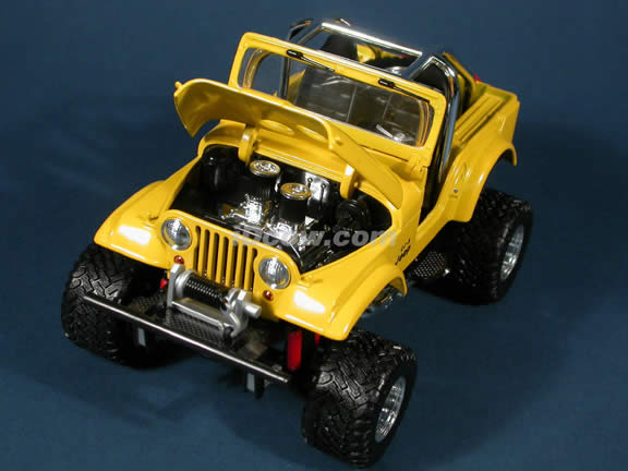 Jeep CJ-5 Modified diecast model car 1:18 scale die cast by Hot Wheels - Yellow