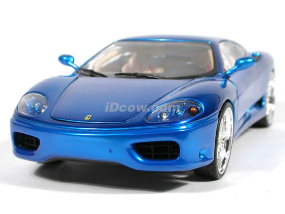 Ferrari 360 Modena Whips diecast model car 1:18 scale die cast by Hot Wheels - Candy Blue