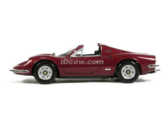 1970 Ferrari Dino 246 GTS diecast model car 1:18 scale die cast by Hot Wheels - Burgundy