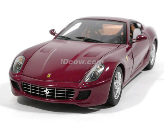 2007 Ferrari 599 GTB diecast model car 1:18 scale Fiorano by Hot Wheels Elite - Metallic Burgundy M1200