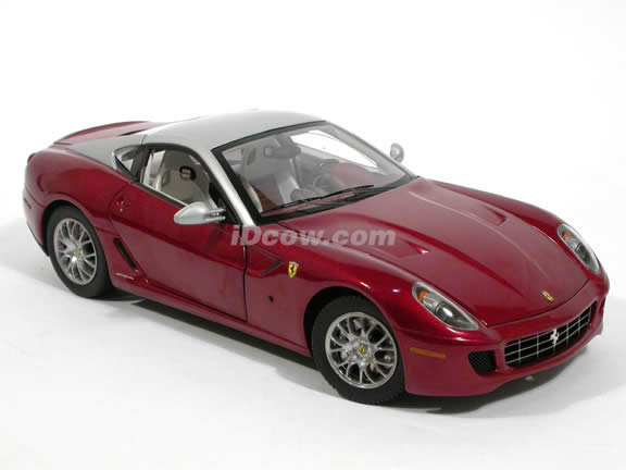 2008 Ferrari 599 GTB diecast model car 1:18 scale Fiorano by Hot Wheels Elite - Maroon Silver N2067
