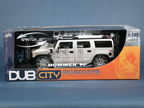 2004 Hummer H2 diecast model SUV with Spintek EVO-H Wheels 1:18 scale die cast from Dub City Jada Toys - Pearl White