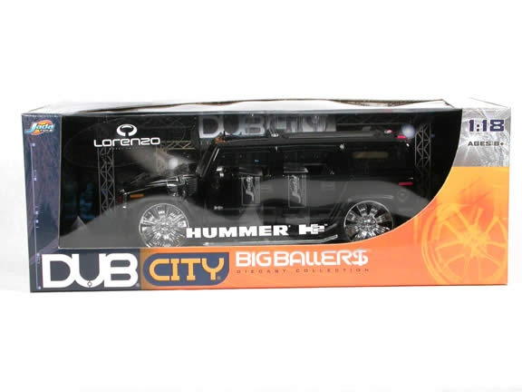2004 Hummer H2 diecast model SUV with Spintek EVO-H Wheels 1:18 scale die cast from Dub City Jada Toys - Black