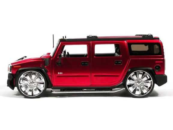 2004 Hummer H2 diecast model SUV with Spintek EVO-H Wheels 1:18 scale die cast from Dub City Jada Toys - Candy Apple Red