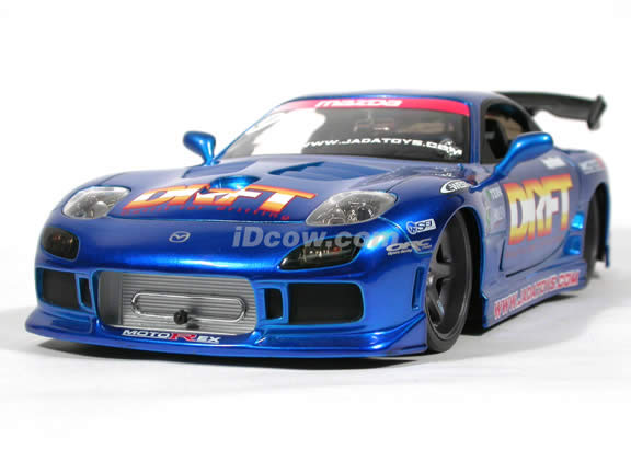 1994 Mazda RX-7 diecast model car with Wheels by RO_JA & VOLK 1:18 scale die cast from Import Racer Jada Toys - Blue