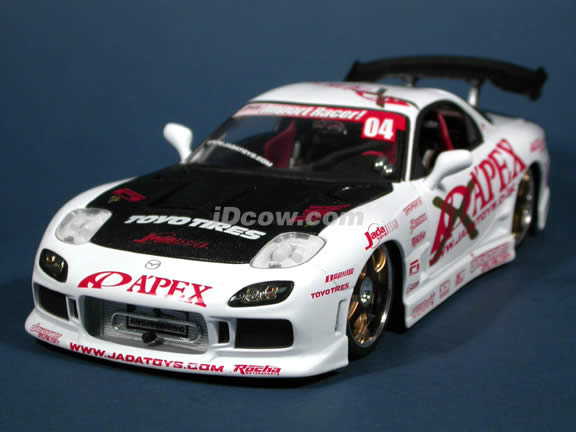 1994 Mazda RX-7 diecast model car with Wheels by RacingHart & Da Luck 1:18 scale die cast from Import Racer Jada Toys - White