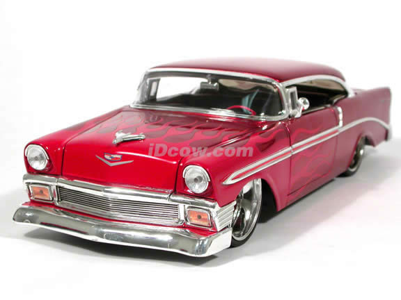 1956 Chevrolet Bel Air 2 Door Hardtop diecast model car 1:18 scale die cast by Jada Toys - Metallic Red
