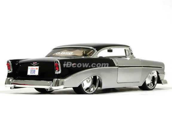 1956 Chevrolet Bel Air 2 Door Hardtop diecast model car 1:18 scale die cast by Jada Toys - Silver Black