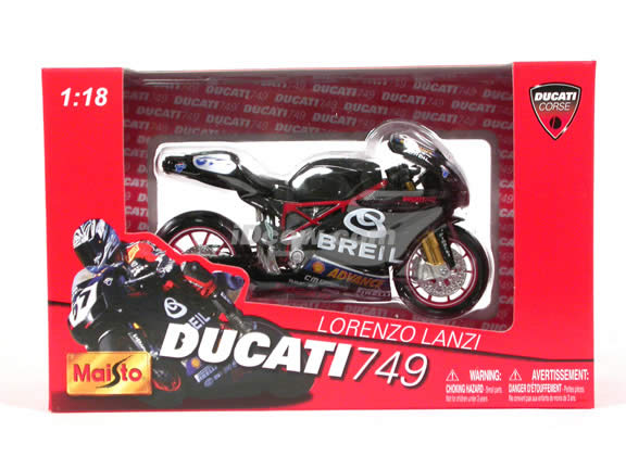 2004 Ducati 749 #57 Lorenzo Lanzi Diecast Motorcycle Model 1:18 scale die cast from Maisto - Black