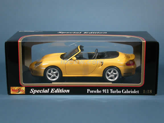 2004 Porsche 911 Turbo Cabriolet diecast model car 1:18 scale die cast by Maisto - Yellow