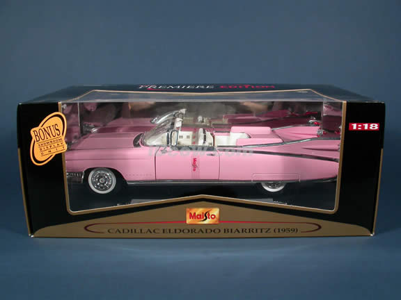 1959 Cadillac Eldorado Biarritz diecast model car 1:18 scale die cast by Maisto - Pink