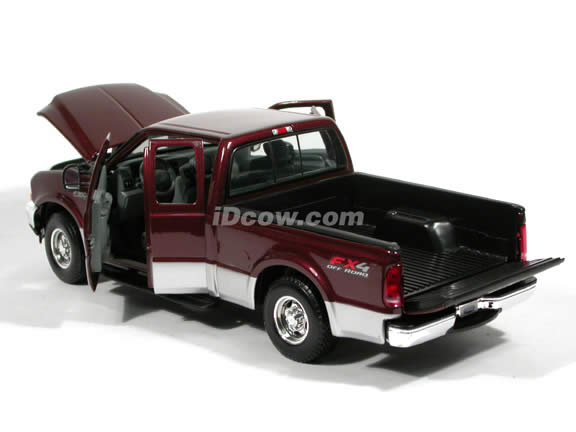 2004 Ford F-350 Lariat diecast model truck 1:18 scale die cast by Maisto - Maroon and Silver