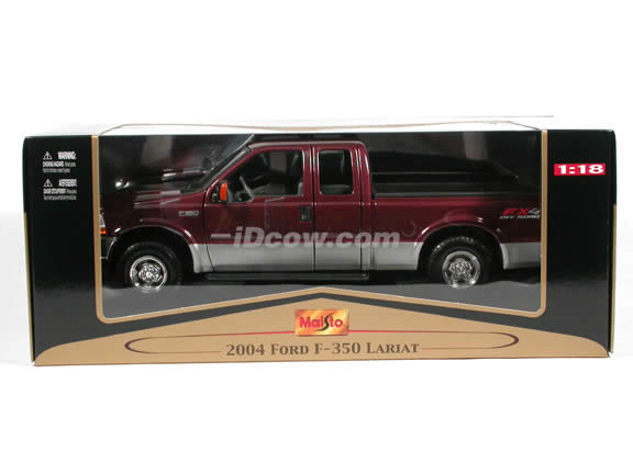 2004 Ford F-350 Lariat diecast model truck 1:18 scale die cast by Maisto - Maroon and Silver
