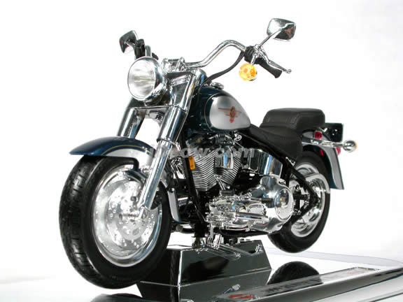 1999 Harley Davidson FAT BOY FLSTF Model Diecast Motorcycle 1:10 die cast by Maisto - Blue Silver