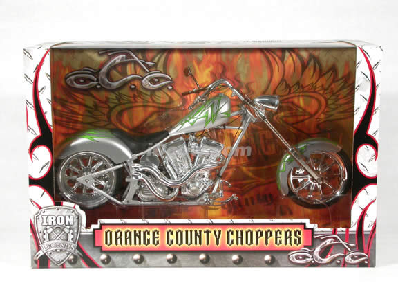 Orange County Choppers Diecast Chopper Model 1:6 scale die cast motorcycle by Toy Zone - Silver & Green