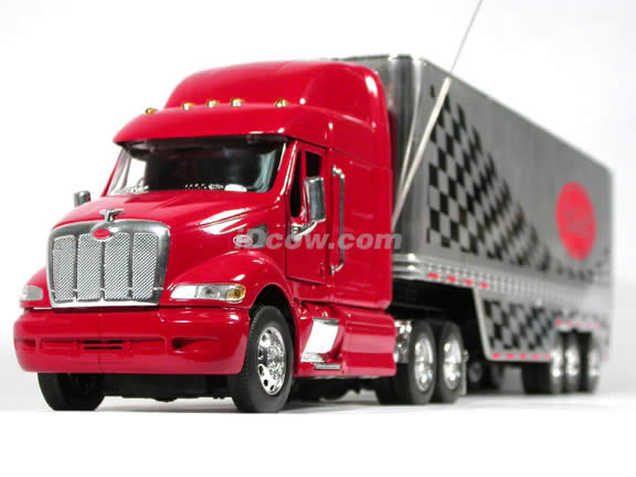 Peterbilt 387 diecast model RC Truck 1:32 scale die cast by NewRay - Red - Checker Trailer