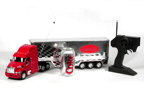 Peterbilt 387 diecast model RC Truck 1:32 scale die cast by NewRay - Red - Checker Trailer