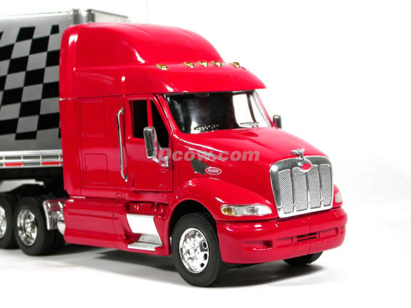 Peterbilt 387 diecast model RC Truck 1:32 scale die cast by NewRay - Red - Checker Trailer