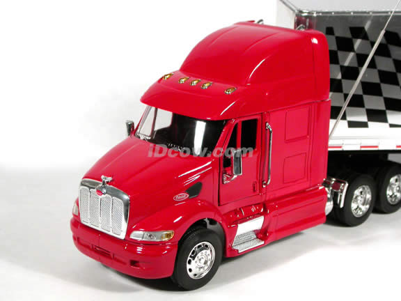 Peterbilt 387 diecast model RC Truck 1:32 scale die cast by NewRay - Red - Checker Trailer