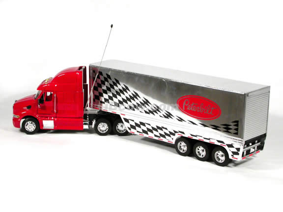 Peterbilt 387 diecast model RC Truck 1:32 scale die cast by NewRay - Red - Checker Trailer
